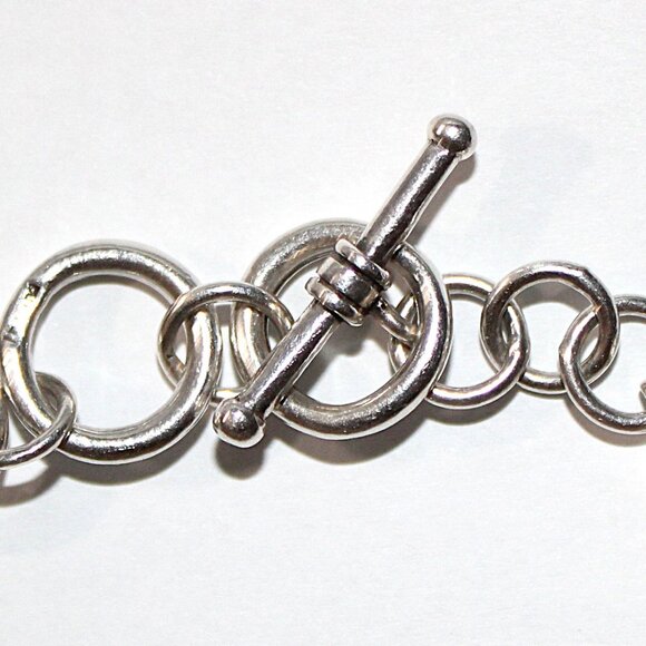 Sterling Silver Mother of Pearl Toggle Clasp Bracelet 8.5 Inches 22 Grams - Picture 4 of 6